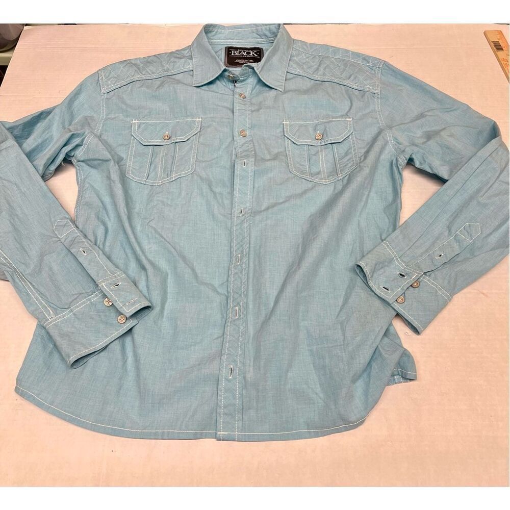 Men's BKE Buckle Black Button-up Shirt Blue Athletic Fit Long Sleeve Sz XXL‎